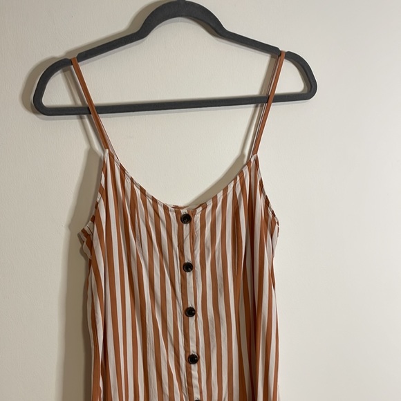 H&M Neutral Vertical Striped Shift Dress 6 Tank Button Front White Mini - Picture 2 of 12